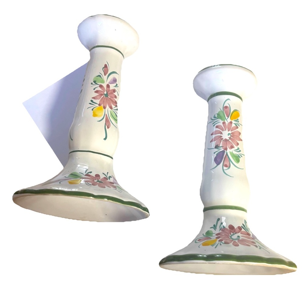 Set of two made in Portugal ceramic candle holders